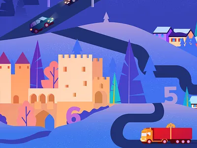 Winter Road Trip Through France christmas illustration illustrator road truck winter