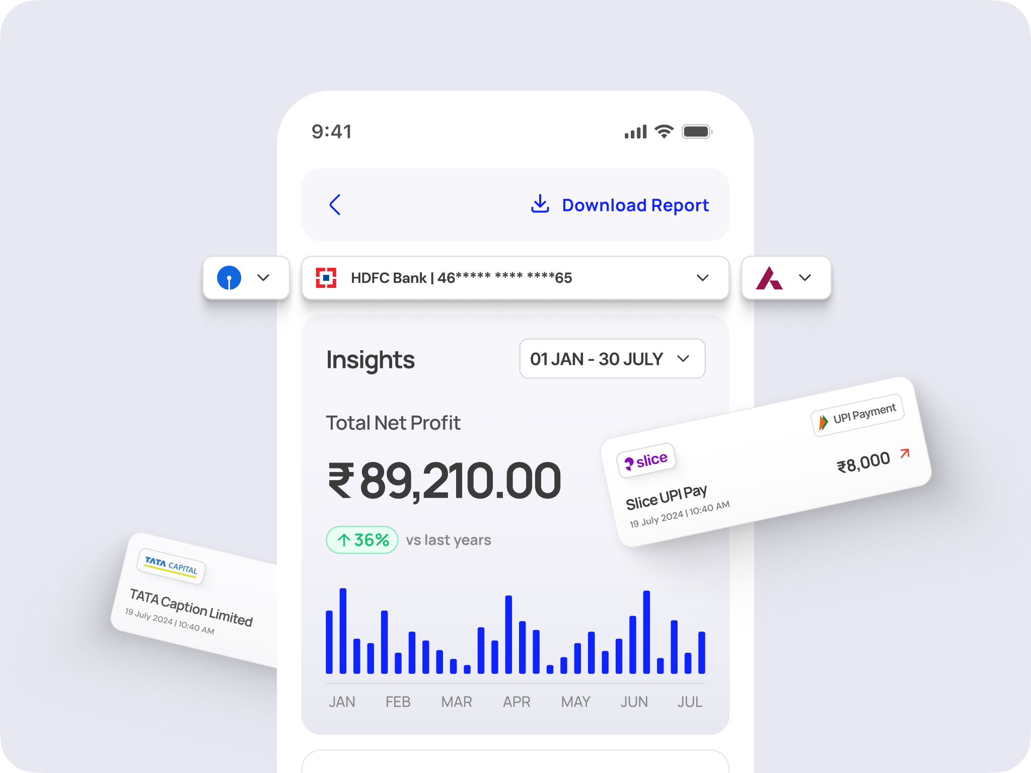 Banking Fintech Mobile App - Report & Expenses app design bankingapp dribbble figmadesign financedashboard financialtech fintechapp graphic design inspiration loan minimaldesign mobile app mobilebanking neobank trending ui uiux upi