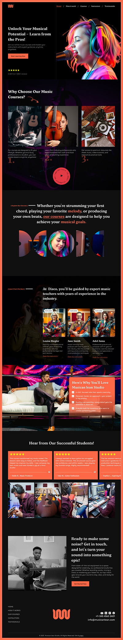 🎵 Music Course Landing Page – Learn, Play & Create! animation branding darkmodeui figma landingpage modernui motion graphics musiccourse musiclearning musicplatform musicui musicwebsite ui uidesign uxdesign uxdesign 🔹 darkmodeui webappdesign webdesign