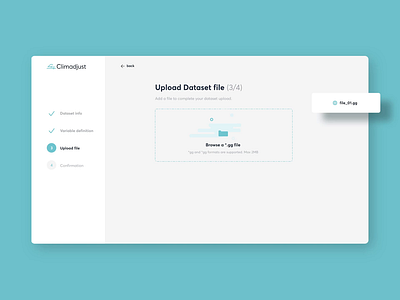 Climadjust Dataset Upload UI adjust adjustment branding climate dataset desktop app desktop design experiment form imput saas saas app saas design saas website steps success ui ui design upload upload file
