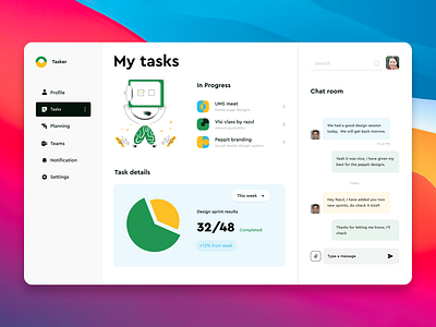 Tasker - Dashboard branding clean colours dashboad dashboard dashboard app dashboard design dashboard ui design illustration logo practicing task manager tasks todo ui ui design uidesign vector