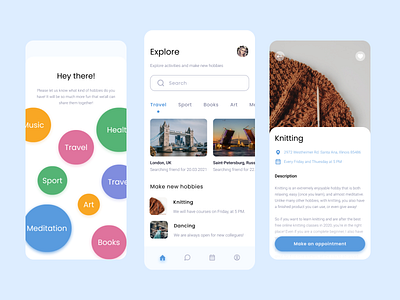 Share and build new hobbies app app design application dribble shot hobbies mobile mobile ui ui ux uidesign
