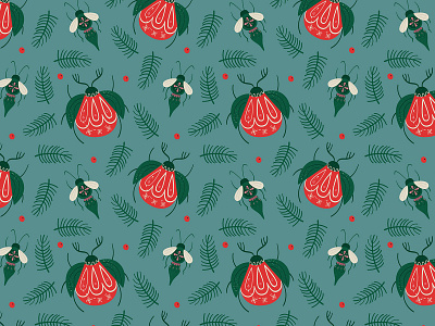 Jingle Beetles pattern artist beetles botanical branding christmas flat design illustration illustration art illustrator paking pattern seamless pattern vector vector art