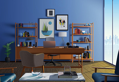 scene design illustraion illustration art office space scene vector