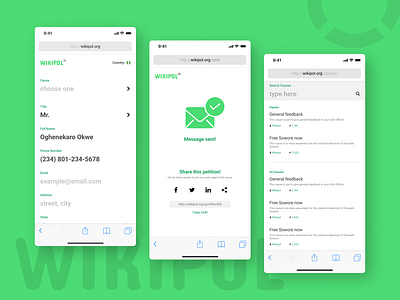 Wikipol cause figma form green ios mobile safari search share ui uiux web website