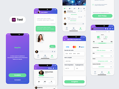 SayOn app social media adobe xd app color concept creative design design app facebook ios kit linkedin purple social media social network twitter ui ux