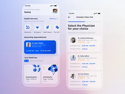 Teleheath Glassmorphism doctor app doctor appointment glassmorphism helath medicine mobiledesign telehealth ui ux
