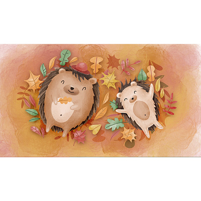 Cute animal characters bundle - Hedgehogs autumn characters child childhood fall family fun hand drawn hedgehog home illustration leaves mother motherhood procreate textured