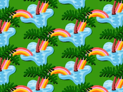 Blobby Bahama Palms island ocean palm tree pattern rainbow tropical