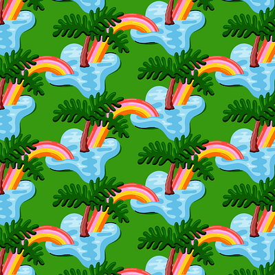 Blobby Bahama Palms island ocean palm tree pattern rainbow tropical