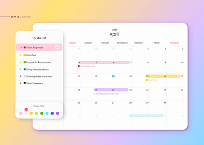 Calendar app application calendar chart clean daily ui design figma gradient inspiration interface planning schedule simple ui user ux uxui web 디자인