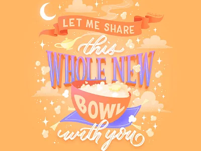 Hungrily Ever After: Aladdin Lettering a whole new world aladdin arabian nights book cover art fairy tale fairy tale art fairy tales food illustration food lettering food type hand lettering illustration lettering letters procreate typography