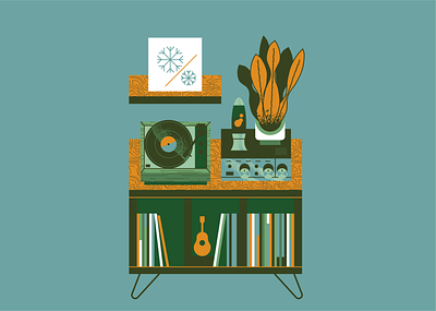 Turntables, plants & furniture. 2020 Calendar calendar design flat flat illustration furniture illustration music plants retro texture turntable vector vinyl