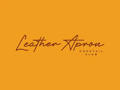 Leather Apron Cocktail Club apron bartender brand identity branding club cocktail craft custom design electric gold leather logotype neon retro script vintage vintage design