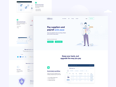 Fintech website design clean design finance financial website fintech flat illustration flat website illustraion landing page money management payment app payroll web design website