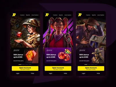 Rizk Casino Landing Page Concept app branding casino casino design casino landing page design landing page mobile app design slot games ui welcome page