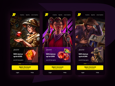 Rizk Casino Landing Page Concept app branding casino casino design casino landing page design landing page mobile app design slot games ui welcome page