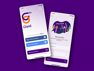 Glaid app design diesel figma gas google login ios mobile mobile app on demand sign in social login ui uiux uiuxdesign ux ux design