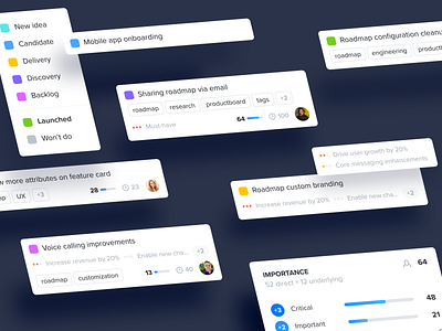 🃏Roadmap Feature Cards cards cards ui collaboration feature product design product management roadmap ui ux