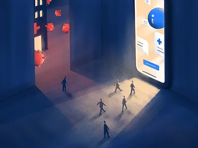 Blog post - COVID-19 checkers reshape the patient journey adobe fresco affinity designer ai artificial intelligence blog blog post chatbot coronavirus covid 19 digital digital health emergency health healthcare hospital illustration landing page light people procreate