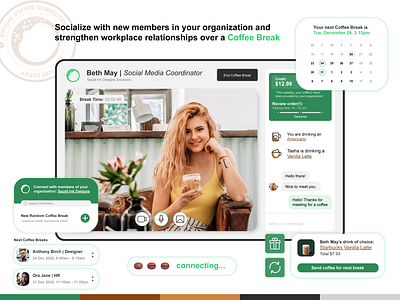 Virtual Video Socializing Concept: Coffee Break adobe illustrator branding coffee coffee bean coffee break coffee cup design illustrator online online meeting organization social socialize team building teamwork ux video video conference virtual workplace
