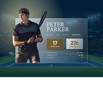 Tennis Player Profile UI design figma glassmorphism ui web