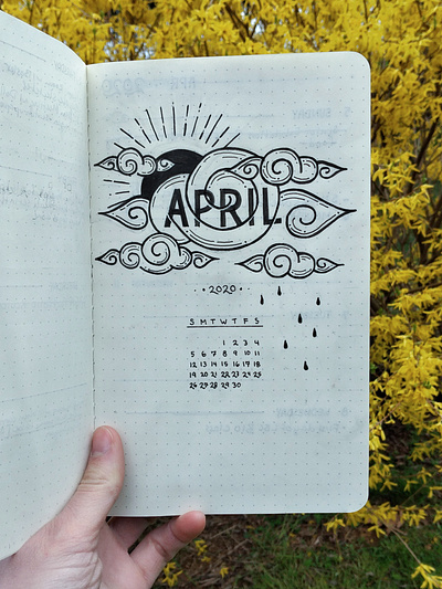 April 2020 bullet journal calendar custom lettering design graphic design hand done type illustration lettering monowidth sans serif type typography