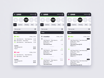 Sportsbook - My Bets Section app branding cards design gambling mobile app design sports sportsbook sportsbook design ui ux variants wireframes