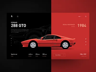 Ferrari 288 GTO Landing Page 288gto clean design ferrari illustration interface landing minimalism page ui uidesign vector vehicles
