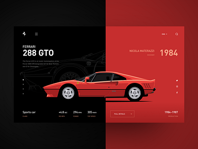 Ferrari 288 GTO Landing Page 288gto clean design ferrari illustration interface landing minimalism page ui uidesign vector vehicles