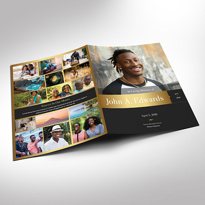 Remember Gold Funeral Program Word Publisher Large Template 8 pages boy bi fold brochure black golden gray funeral program large tabloid ledger man father male men memorial service obituary template printable book remember gold word publisher youth eulogy burial