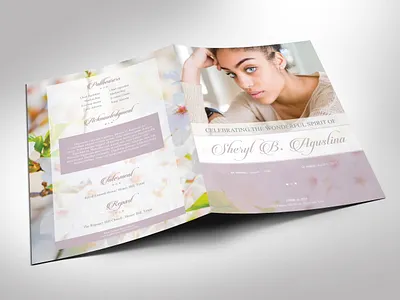 Blossoms Funeral Program Word Publisher large Template 8 pages booklet bi fold brochure burial keepsake cherry blossoms eulogy template female woman mother funeral program large tabloid ledger memory memorial obituary sample purple green pastel spring design word publisher book