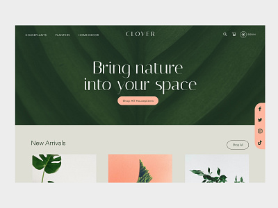 Clover Houseplant Website Concept clover concept work coral design ecommerce elegant fictional fun greenery high end houseplant italiana landing page leaves nature plants tropical typography website