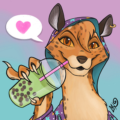 Matcha Boba Love boba boba tea cat cheetah digital color drawing drink fantasy illustration procreate