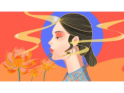 Lotus-2 chinese style illustration painting procreate art