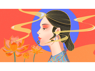 Lotus-2 chinese style illustration painting procreate art