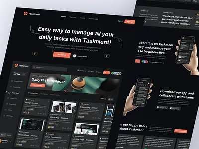 Landing Page - Task Management activity board daily task dark mode data kanban landing page management manager minimalist modern productivity project project management task task management team ui design ux design website