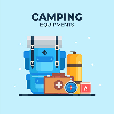 Flat camping equipments collection backpack backpacker camping camping logo collection design flat illustration night outdoor outside set tour travel vacation