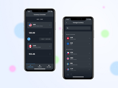 Currency converter app - Dark mode app clean creative currency currency converter currency exchange dark mode dark ui design dollar euro figma finance app interface ios mobile money rate ui ux