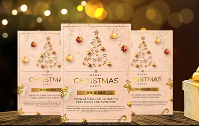 CHRISTMAS PARTY FLYER adobe illustrator adobe photoshop christmas christmas card christmas clipart christmas flyer christmas party concept gold pink christmas flyer graphic design