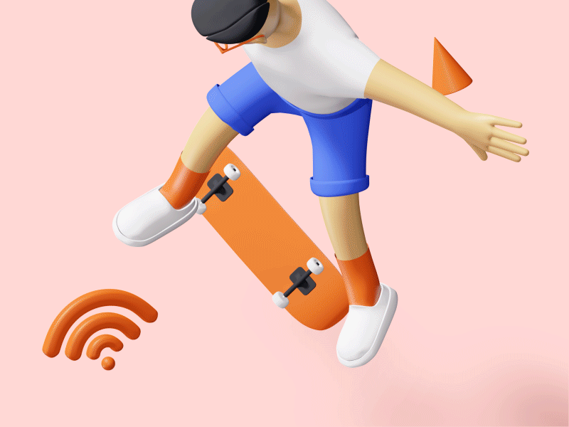 Kickflip it! 3d animation 3d character 3d illustration 3d kit 3d pack animation blender figma illustration