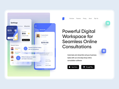 Landing Page for Online Consultations App aftereffects animation cards concept dailyui flip hero landing ui web web design website website design