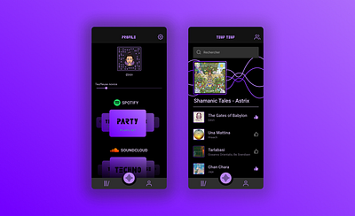 Music streaming plateform app dark mode dark theme dark ui design download floating button frame menu mobile mobile ui mockup music music app plateform playlist profile streaming ui ux