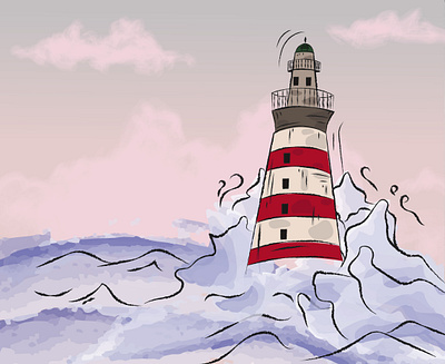 Lighthouse in the ocean adobe illustrator adobe photoshop decoration drawing illustration image imagination lighthouse ocean picture water