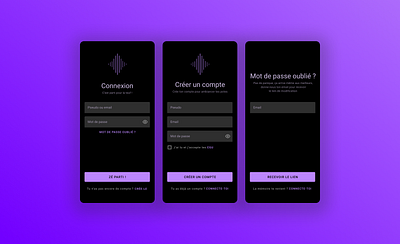 Mobile login screens account app connect connection create account dark theme dark ui darkmode forgot password login mobile mobile app mobile ui music password passwords ui user friendly ux ux design
