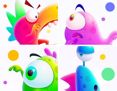 kwai Family cartoon character colorful eyes monster octopus