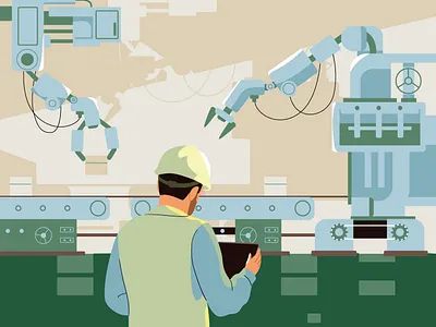 Smart Industry character design editorial factory graphic illustration industry machine man pastel robot vector web