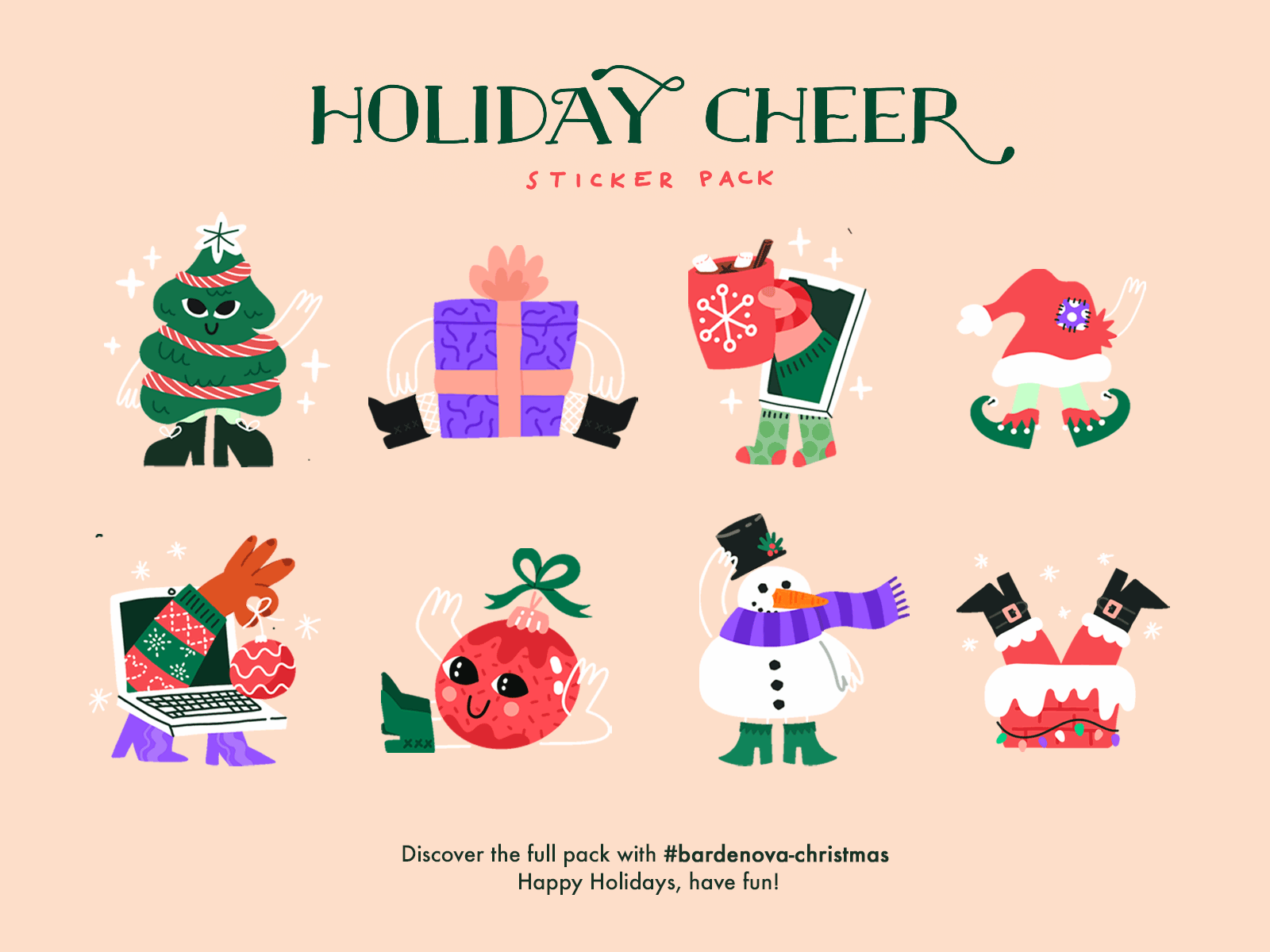 Holiday Cheer Sticker Pack bright cheer christmas christmas decoration christmas tree cute festive holiday hot cocoa joy merry naughty nice present procreate santa snow snowman stickers winter