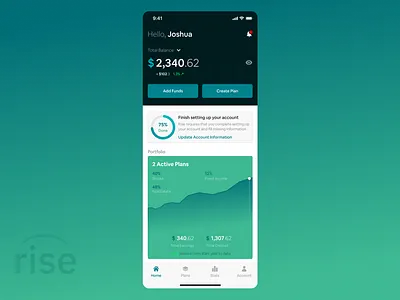 Rise (RiseVest) app banking chart dashboad design figma finance fund invest iphone mobile plans save stats ui uidesign uiux uiuxdesign ux ux design