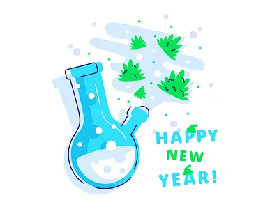 Happy New Year! bong branding design flat green happy holidays happy new year illustration legalize logo marijuana merry christmas merry xmas new year smoke typography vector weed